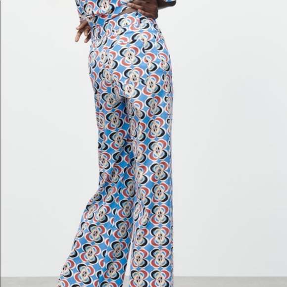 BRAND NEW ZARA LINEN BLEND GEOMETRIC PRINT PANTS - Picture 5 of 16